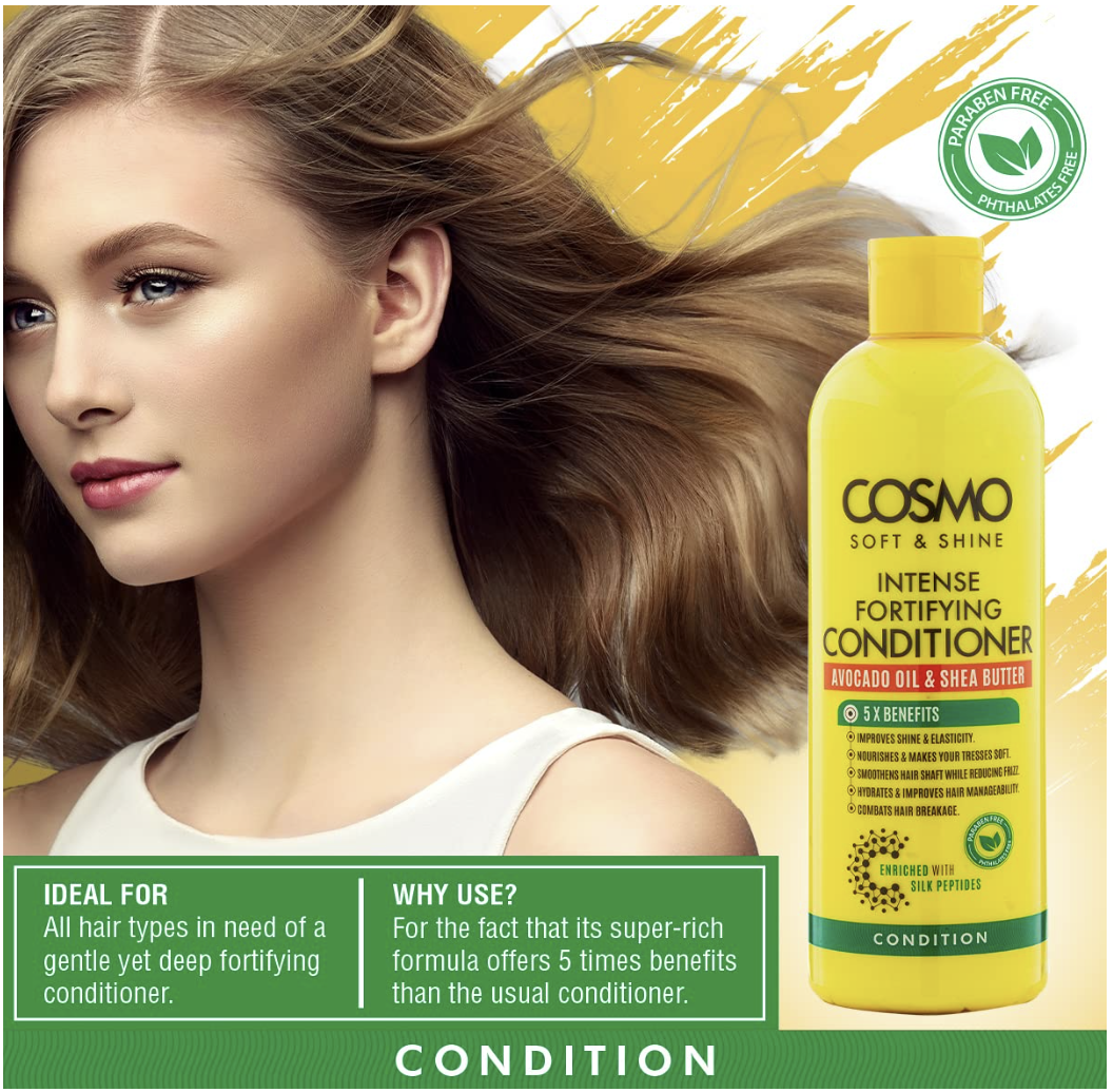 WHOLE SALE (24 PER CARTON)  INTENSE FORTIFYING CONDITIONER -480ML COSMO SOFT & SHINE (ARABIC LABEL) (COSMO SERIES) [COM33101989]