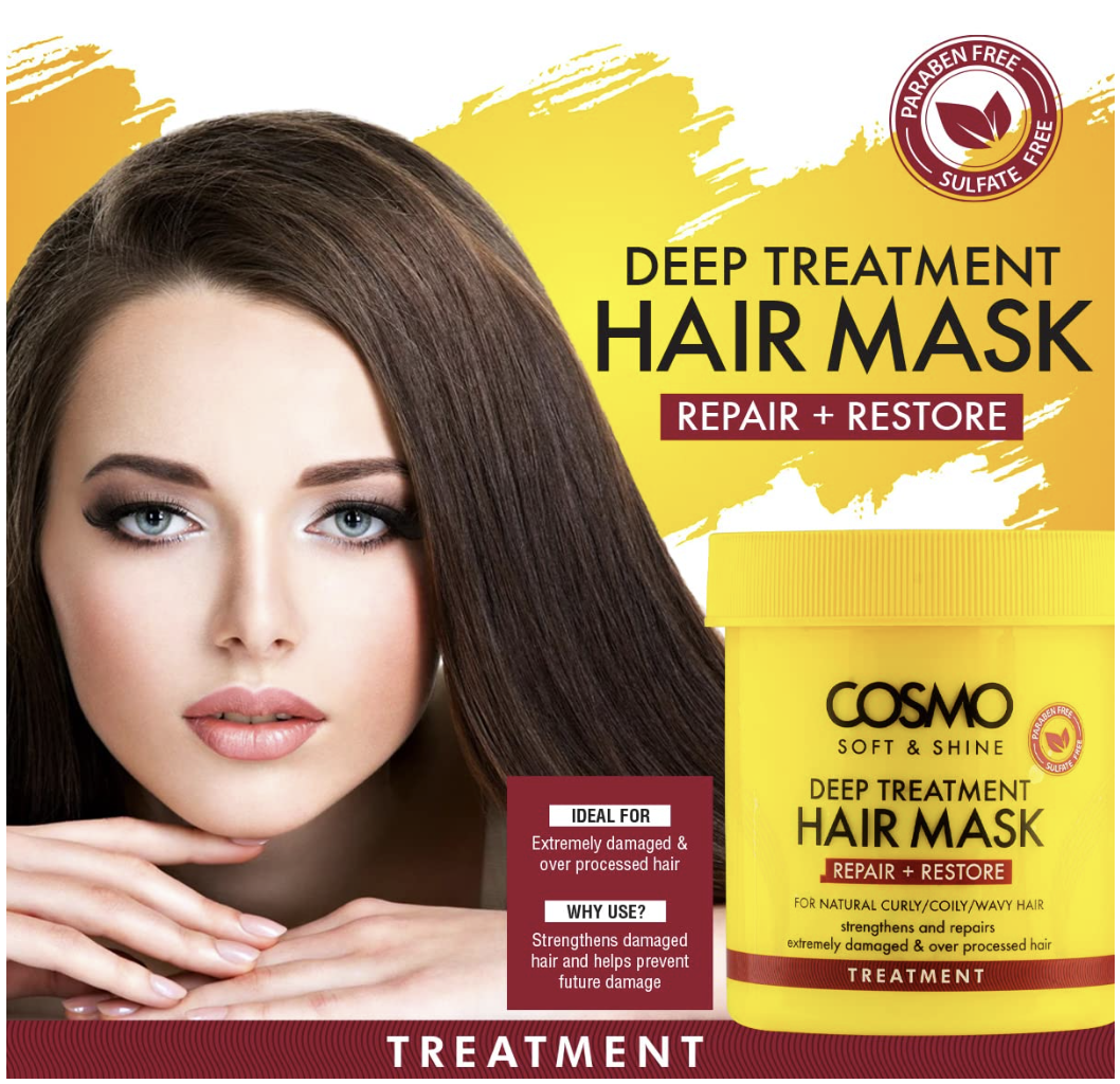 WHOLE SALE (36 PER CARTON)  STRENGTHENING DEEP TREATMENT HAIR MASK TREATMENT – 450GM COSMO SOFT & SHINE (ARABIC LABEL / BALIGH) (COSMO SERIES) [COM33103535]